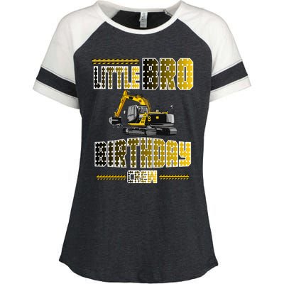 Little Bro Brother Of The Birthday Crew Party Excavator Enza Ladies Jersey Colorblock Tee