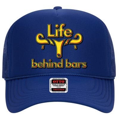 Life Behind Bars Funny Bicycle Biker Gift High Crown Mesh Back Trucker Hat