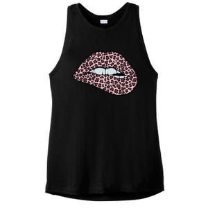 Lip Biting Breast Cancer Awareness Cute Leopard Print Gift Ladies PosiCharge Tri-Blend Wicking Tank