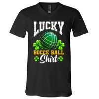 Lucky Bocce Ball Gift Italian Game Bocce Cool Gift V-Neck T-Shirt