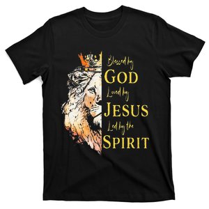 Lion Blessed By God Loved By Jesus Led Buy The Spirit  T-Shirt