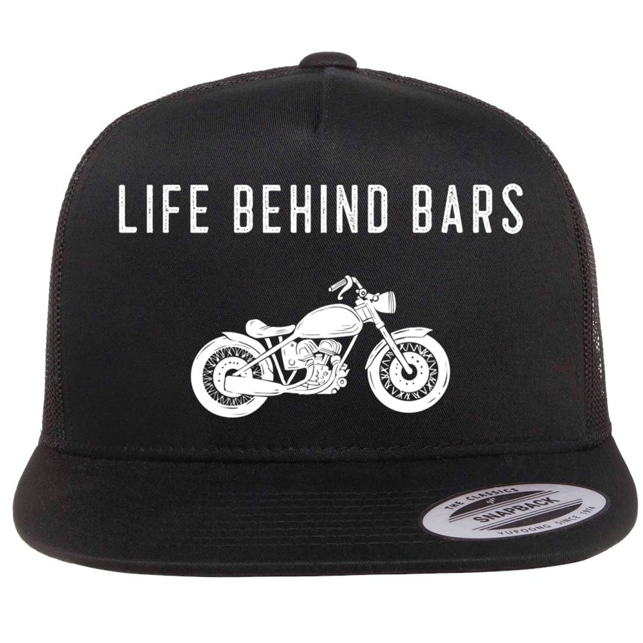 Life Behind Bars Funny Biker Motorcycle Gift Flat Bill Trucker Hat