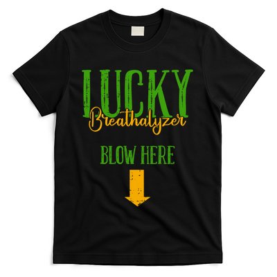 Lucky Breathalyzer Blow Here St Patricks Day Funny Sarcastic T-Shirt