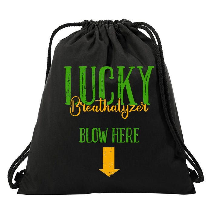 Lucky Breathalyzer Blow Here St Patricks Day Funny Sarcastic Drawstring Bag