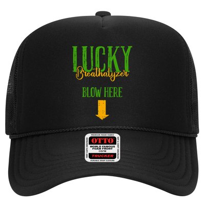 Lucky Breathalyzer Blow Here St Patricks Day Funny Sarcastic Trucker Hat