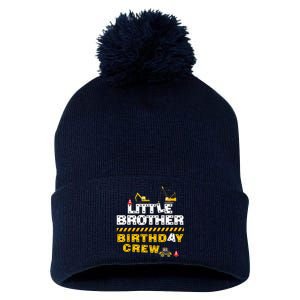 Little Brother Birthday Crew Construction Family Birthday Pom Pom 12in Knit Beanie