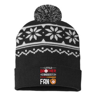 Little Brother Biggest Fan Baseball Family Bro USA-Made Snowflake Beanie