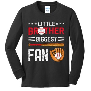 Little Brother Biggest Fan Baseball Family Bro Kids Long Sleeve Shirt