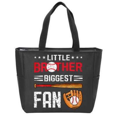 Little Brother Biggest Fan Baseball Family Bro Zip Tote Bag