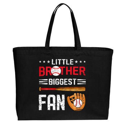 Little Brother Biggest Fan Baseball Family Bro Cotton Canvas Jumbo Tote