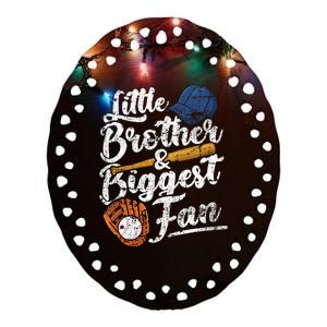 Little Brother Biggest Fan Baseball Funny Ceramic Oval Ornament