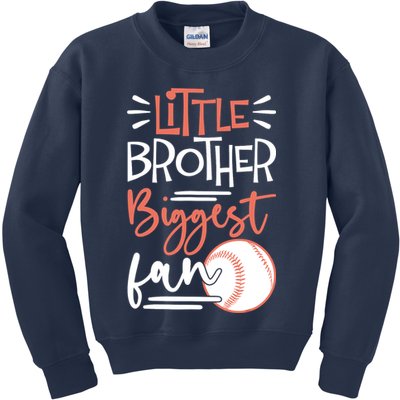 Little Brother Biggest Fan Baseball Season Kids Sweatshirt