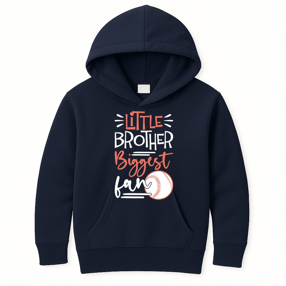 Little Brother Biggest Fan Baseball Season Kids Hoodie