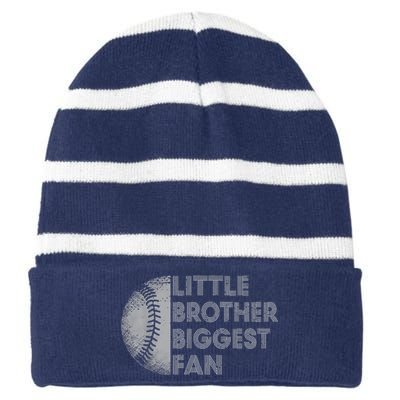 Little Brother Biggest Fan Baseball Season Gift Striped Beanie with Solid Band