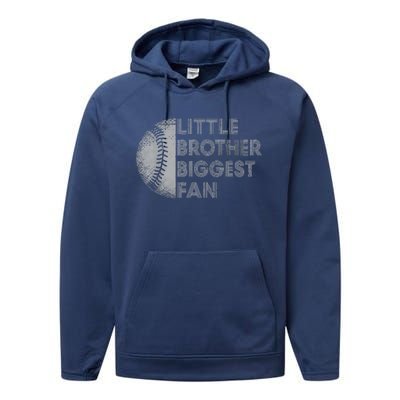 Little Brother Biggest Fan Baseball Season Gift Performance Fleece Hoodie