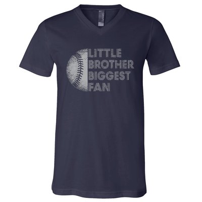 Little Brother Biggest Fan Baseball Season Gift V-Neck T-Shirt