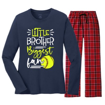 Little Brother Biggest Fan Softball, Softball Women's Long Sleeve Flannel Pajama Set 