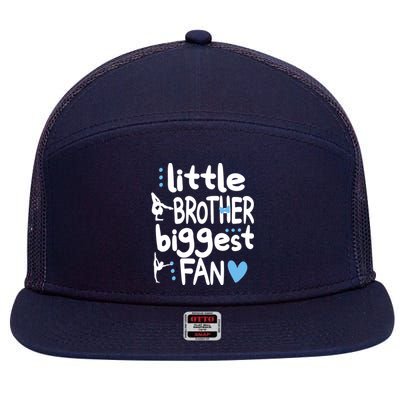 Little Brother Biggest Fan Gymnastics Brother Of A Gymnast 7 Panel Mesh Trucker Snapback Hat