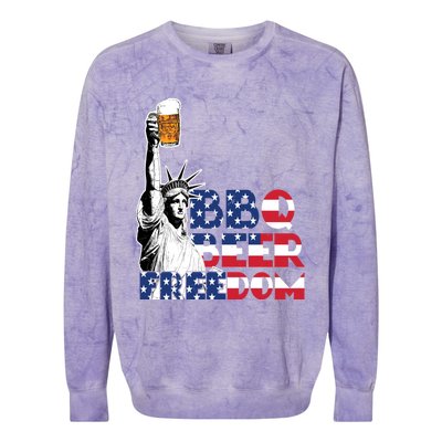 Liberties Bbq Beer Freedom 4th Of July Ing Beer Lovers Gift Colorblast Crewneck Sweatshirt