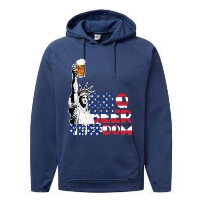 Liberties Bbq Beer Freedom 4th Of July Ing Beer Lovers Gift Performance Fleece Hoodie