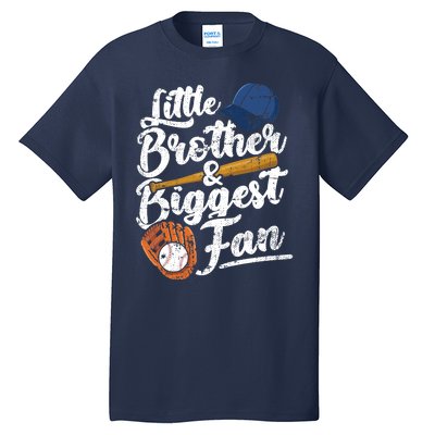 Little Brother Biggest Fan Baseball Funny Boy Tall T-Shirt