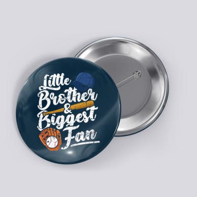 Little Brother Biggest Fan Baseball Funny Boy Button