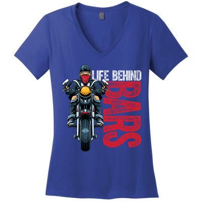 Life Behind Bars Motorcyclist Vintage Bike Chopper Gift Women's V-Neck T-Shirt