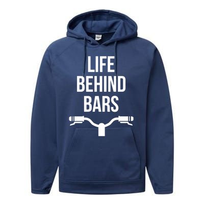 Life Behind Bars Mtb Funny Mountain Bike Cyclist Handlebars Gift Performance Fleece Hoodie