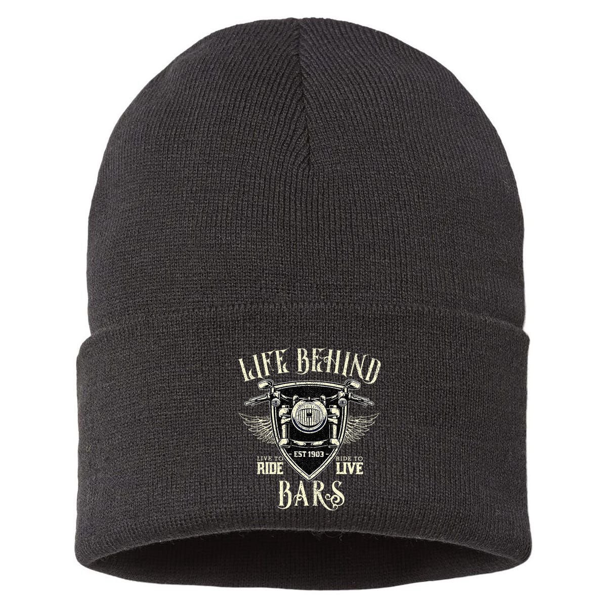 Life Behind Bars Motorcycle Rider Vintage Chopper Biker Gift Sustainable Knit Beanie