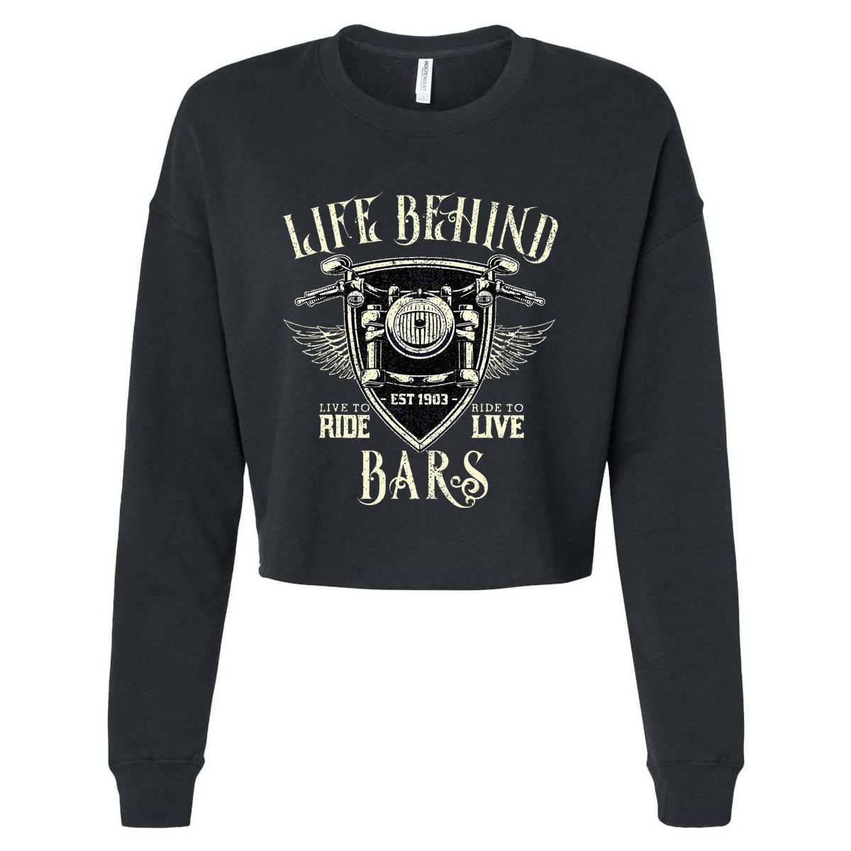 Life Behind Bars Motorcycle Rider Vintage Chopper Biker Gift Cropped Pullover Crew