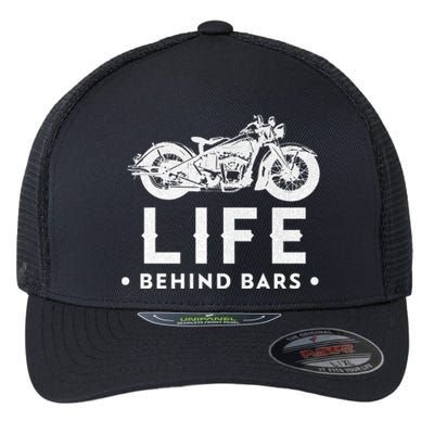 Life Behind Bars Retro Motorcycle Biker Meaningful Gift Flexfit Unipanel Trucker Cap