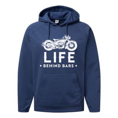 Life Behind Bars Retro Motorcycle Biker Meaningful Gift Performance Fleece Hoodie