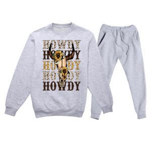 Leopard Boho Bull Skull Sunflower Howdy Western Country Premium Crewneck Sweatsuit Set