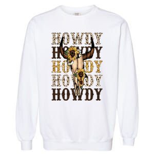 Leopard Boho Bull Skull Sunflower Howdy Western Country Garment-Dyed Sweatshirt