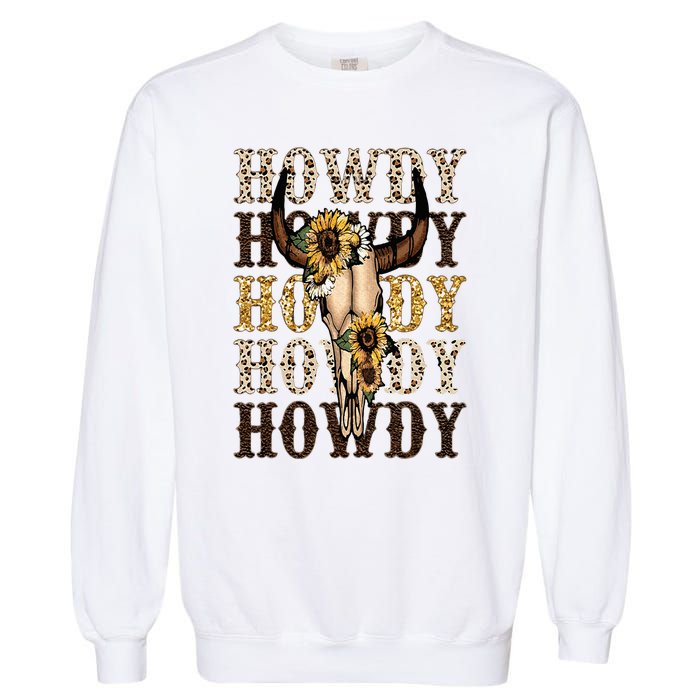 Leopard Boho Bull Skull Sunflower Howdy Western Country Garment-Dyed Sweatshirt