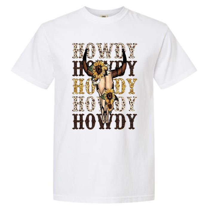 Leopard Boho Bull Skull Sunflower Howdy Western Country Garment-Dyed Heavyweight T-Shirt