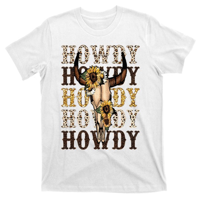 Leopard Boho Bull Skull Sunflower Howdy Western Country T-Shirt