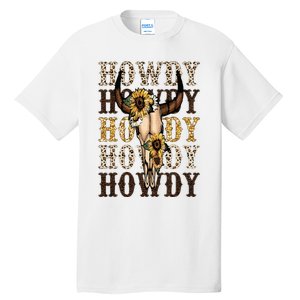 Leopard Boho Bull Skull Sunflower Howdy Western Country Tall T-Shirt