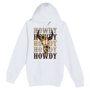 Leopard Boho Bull Skull Sunflower Howdy Western Country Premium Pullover Hoodie