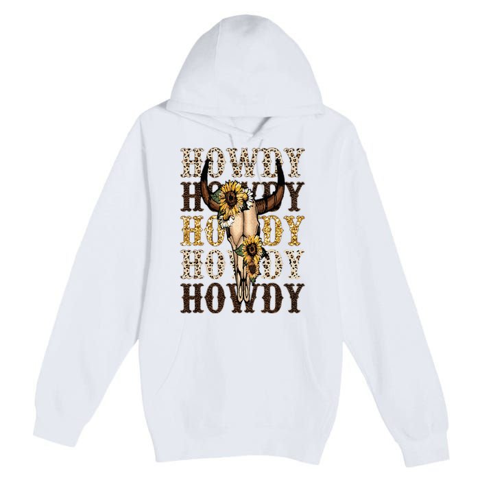 Leopard Boho Bull Skull Sunflower Howdy Western Country Premium Pullover Hoodie