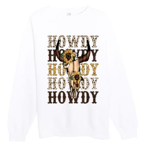 Leopard Boho Bull Skull Sunflower Howdy Western Country Premium Crewneck Sweatshirt