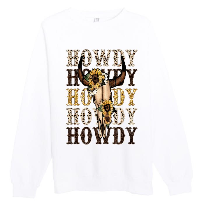 Leopard Boho Bull Skull Sunflower Howdy Western Country Premium Crewneck Sweatshirt