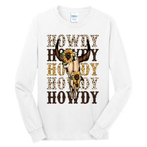 Leopard Boho Bull Skull Sunflower Howdy Western Country Tall Long Sleeve T-Shirt