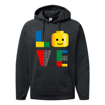 Love Blocks Bricks Toy Performance Fleece Hoodie