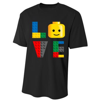 Love Blocks Bricks Toy Performance Sprint T-Shirt