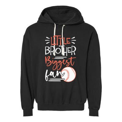 Little Brother Biggest Fan Baseball Season Garment-Dyed Fleece Hoodie