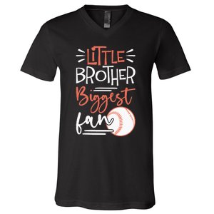 Little Brother Biggest Fan Baseball Season V-Neck T-Shirt