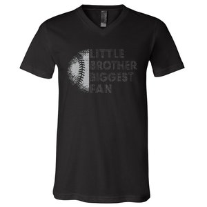 Little Brother Biggest Fan Baseball Season Gift V-Neck T-Shirt