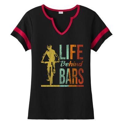 Life Behind Bars Funny Mountain Bike Mtb Gift Ladies Halftime Notch Neck Tee