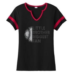 Little Brother Biggest Fan Baseball Season Gift For Ladies Halftime Notch Neck Tee